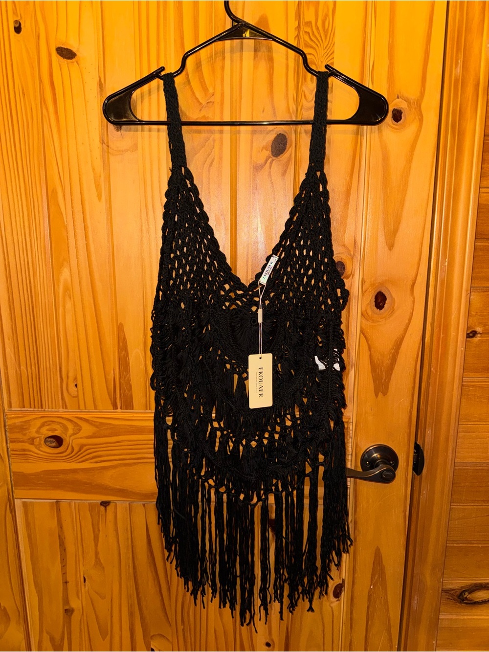 Handmade Black Crochet Fringe Tank Top